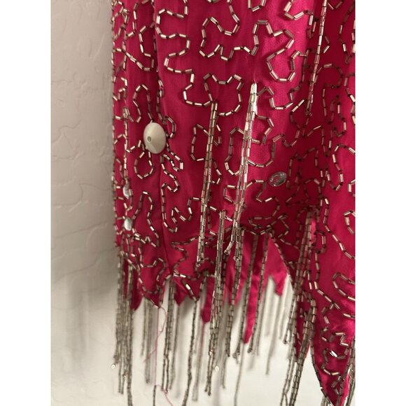 VTG 90’s Y2K Nite Line Hot Pink Beaded Tassel Bombshell Dress 2 Read Measurmnt - Picture 11 of 16